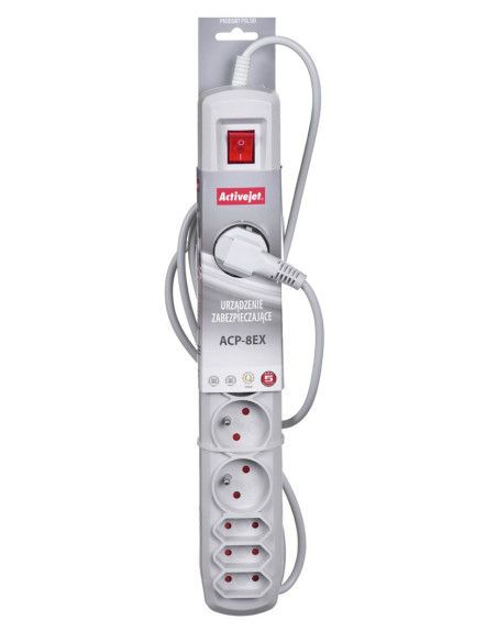 Listwa Przeciwprzepięciowa Activejet Acp-8Ex Apn-8G/1,5M-Gr (3 X Typ C, 5 X Ute  10 A  1,5M  Kolor Szary)
