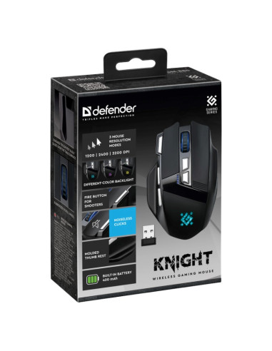Defender Mysz Gm-885 Knight Rf Bezprzewodowa 3200Dpi 8P Czarna