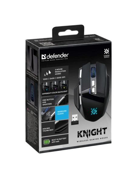 Defender Mysz Gm-885 Knight Rf Bezprzewodowa 3200Dpi 8P Czarna