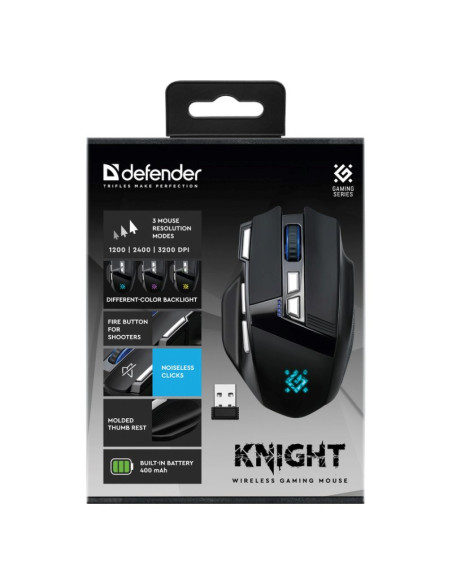 Defender Mysz Gm-885 Knight Rf Bezprzewodowa 3200Dpi 8P Czarna