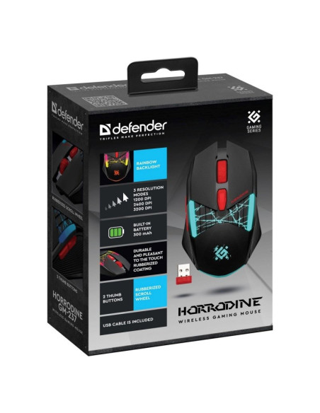 Defender Mysz Gm-237 Horrodine Rf 3200Dpi 6P Czarna