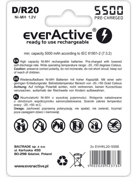 Zestaw Akumulatorków Everactive Evhrl20-5500 (5500Mah   Ni-Mh)