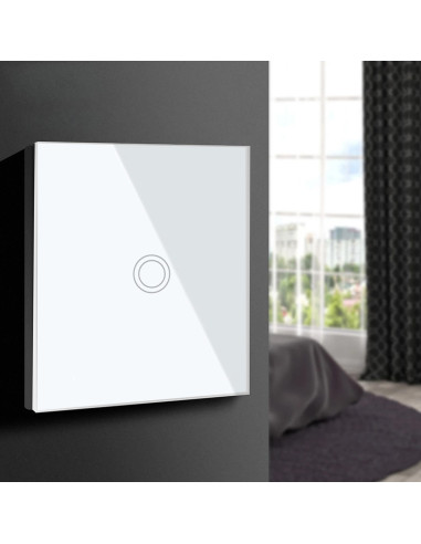 Maclean Dotykowy Włącznik Światła, Pojedyńczy, Szklany, Biały Z Okrągłym Przyciskiem Wymiary 86X86Mm Mce702W