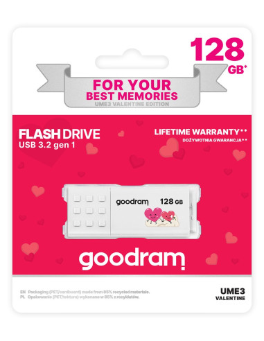 Pendrive Goodram Ume3-1280W0R11-V (128Gb  Usb 3.0  Kolor Biały) Valentine