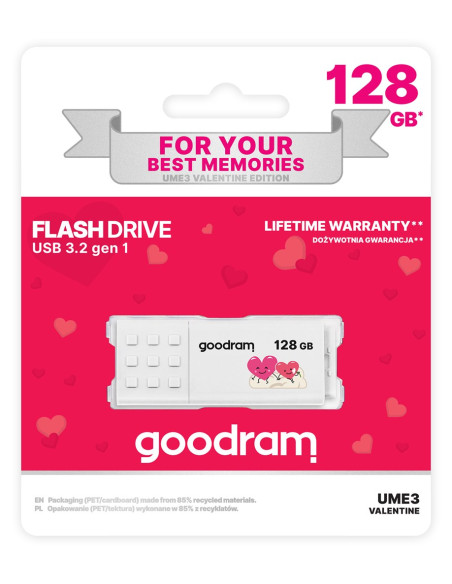 Pendrive Goodram Ume3-1280W0R11-V (128Gb  Usb 3.0  Kolor Biały) Valentine
