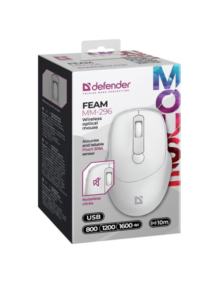 Defender Mysz Feam Mm-296 Rf Silent Biała