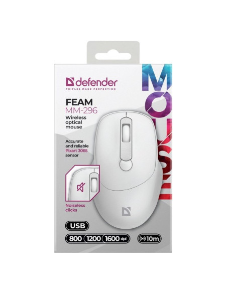 Defender Mysz Feam Mm-296 Rf Silent Biała