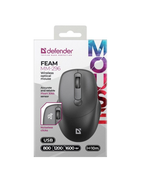 Defender Mysz Feam Mm-296 Rf Silent Czarna