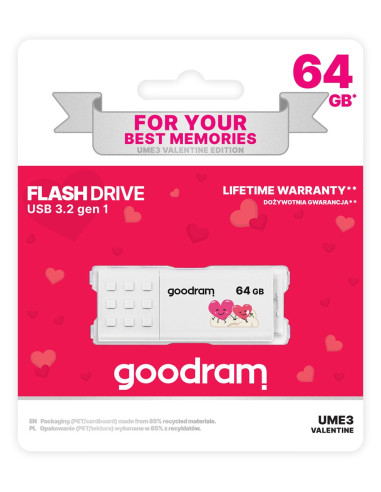 Pendrive Goodram Ume3-0640W0R11-V (64Gb  Usb 3.0  Kolor Biały) Valentine