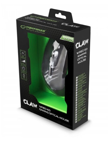 Mysz Komputerowa Esperanza Mx209 Claw Egm209G (Optyczna  2400 Dpi  Kolor Czarny)