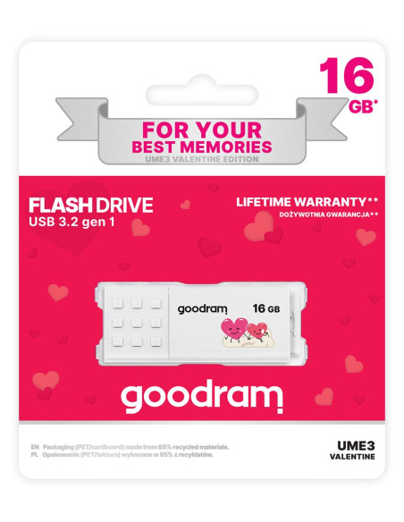 Pendrive Goodram Ume3-0160W0R11-V (16Gb  Usb 3.0  Kolor Biały) Valentine