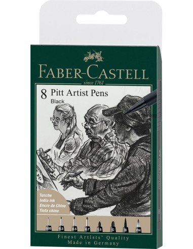 Pisaki Pitt Artist Pen Black 8Szt
