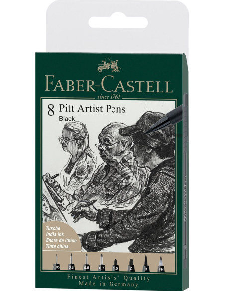 Pisaki Pitt Artist Pen Black 8Szt