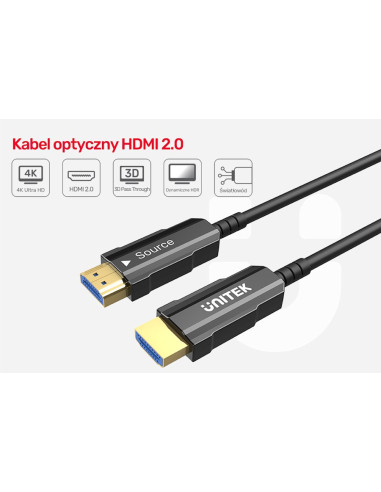Unitek Kabel Optyczny Hdmi 2.0 Active Optical Cable 4K 60Hz 20M