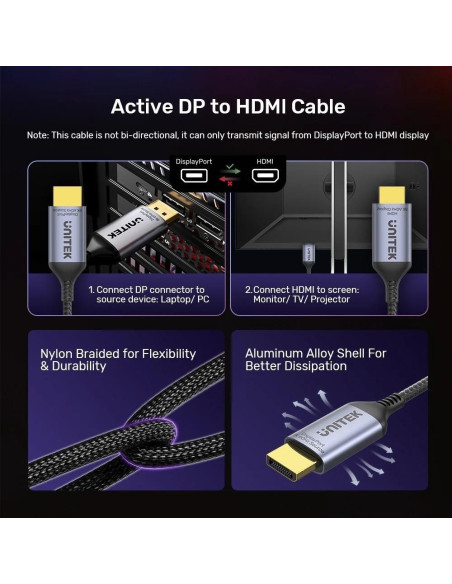 Unitek Kabel Displayport 1.4 Do Hdmi 2.1, 8K, 1,8M