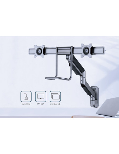 Gembird Ścienne Regulowane Ramię/Uchwyt Na 2 Monitory 17-32, Vesa 100X100Mm, Do 8 Kg