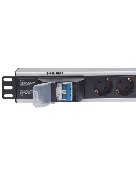 Intellinet 711432 Rozdzielacz Zasilania Pdu 6 X Gniazdo Sieciowe 1.5U Czarny, Szary