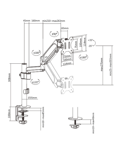 Gembird Biurkowe Regulowane Ramię/Uchwyt Na Monitor 17-32, Vesa 100X100Mm, Do 9 Kg
