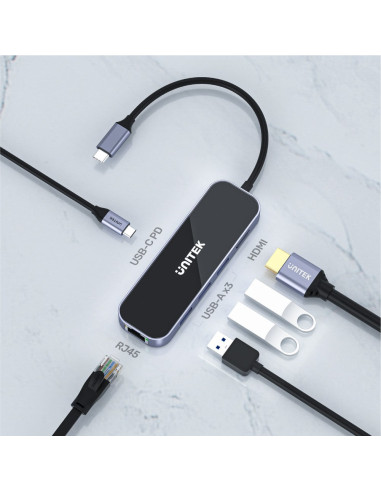 Unitek Hub Usb-C 3.1, Rj-45,3Xusb-A,Hdmi,4K,Pd100W