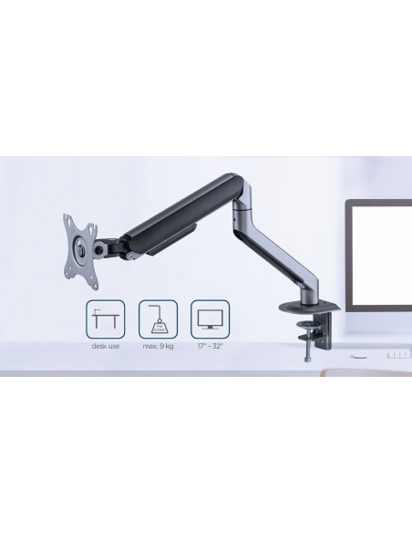 Gembird Biurkowe Regulowane Ramię/Uchwyt Na Monitor 17-32, Vesa 100X100Mm, Do 9 Kg, Kolor Szary