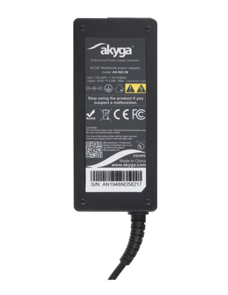 Zasilacz Sieciowy Akyga Ak-Nd-58 Do Notebooka Dell (19,5 V  3,33 A  65W  4.5 Mm X 3 Mm)