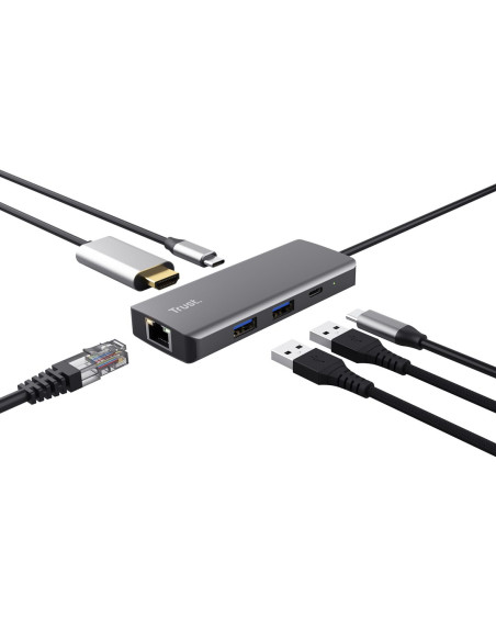 Multi-Port Adapter Trust Dalyx 6-In-1 Usb-C Silver
