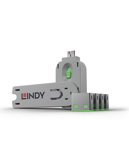 Lindy 40451 Bloker Portów Blokada Portu + Klucz Usb Typu-A Zielony Kopolimer Akrylonitrylo-Butadieno-Styrenowy (Abs) 5 Szt.