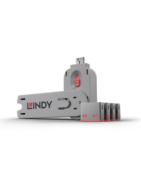 Lindy 40450 Bloker Portów Blokada Portu + Klucz Usb Typu-A Różowy Kopolimer Akrylonitrylo-Butadieno-Styrenowy (Abs) 5 Szt.