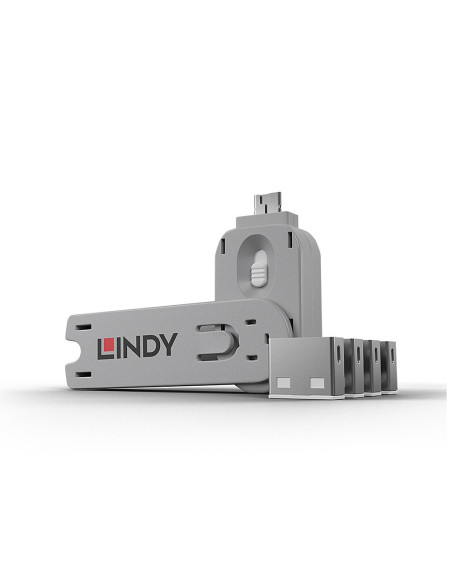 Lindy 40454 Bloker Portów Blokada Portu + Klucz Usb Typu-A Biały Kopolimer Akrylonitrylo-Butadieno-Styrenowy (Abs) 5 Szt.