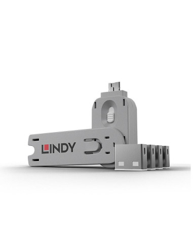 Lindy 40454 Bloker Portów Blokada Portu + Klucz Usb Typu-A Biały Kopolimer Akrylonitrylo-Butadieno-Styrenowy (Abs) 5 Szt.
