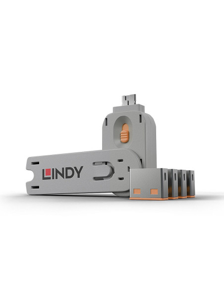 Lindy 40453 Bloker Portów Blokada Portu + Klucz Usb Typu-A Pomarańczowy Kopolimer Akrylonitrylo-Butadieno-Styrenowy (Abs) 5 Szt.