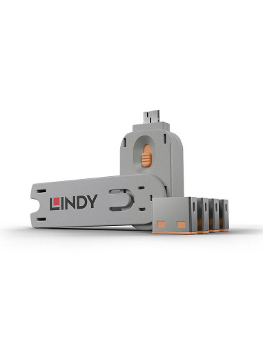 Lindy 40453 Bloker Portów Blokada Portu + Klucz Usb Typu-A Pomarańczowy Kopolimer Akrylonitrylo-Butadieno-Styrenowy (Abs) 5 Szt.