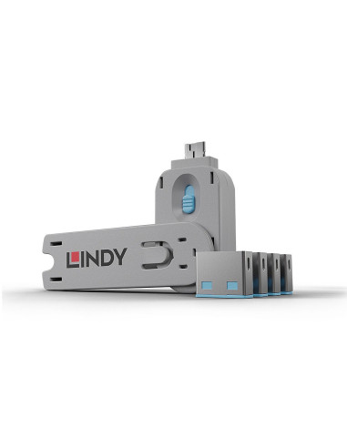 Lindy 40452 Bloker Portów Blokada Portu + Klucz Usb Typu-A Niebieski Kopolimer Akrylonitrylo-Butadieno-Styrenowy (Abs) 5 Szt.