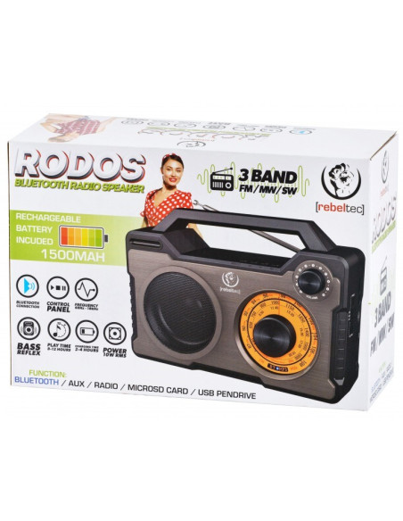 Rebeltec Rodos Przenośny Głośnik Bluetooth Radio Fm 10W Rms