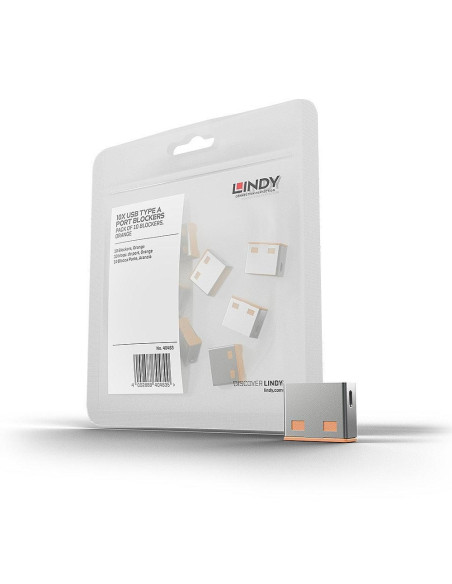 Lindy 40463 Bloker Portów Blokada Portu Usb Typu-A Pomarańczowy Kopolimer Akrylonitrylo-Butadieno-Styrenowy (Abs) 10 Szt.