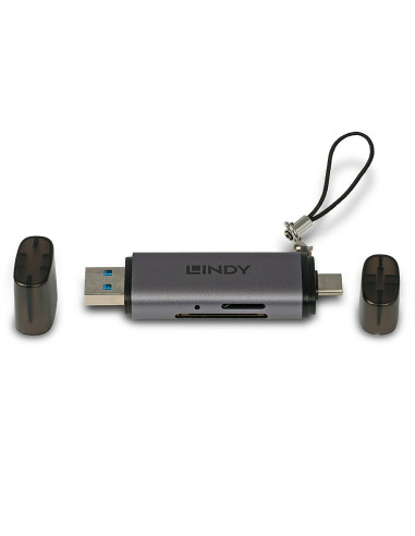 Lindy 43335 Czytnik Kart Usb 3.2 Gen 1 (3.1 Gen 1) Type-A/Type-C Czarny, Szary