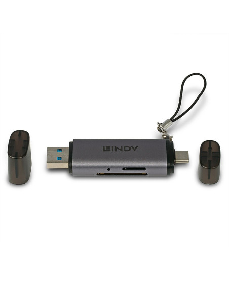 Lindy 43335 Czytnik Kart Usb 3.2 Gen 1 (3.1 Gen 1) Type-A/Type-C Czarny, Szary