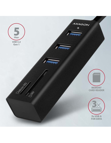 Axagon Hma-Cr3A Koncentrator Wieloportowy, Usb 3.0 Type-A, 3X Usb-A, Sd, Microsd