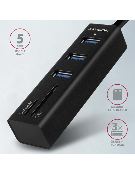 Axagon Hma-Cr3A Koncentrator Wieloportowy, Usb 3.0 Type-A, 3X Usb-A, Sd, Microsd