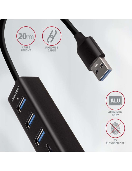 Axagon Hma-Cr3A Koncentrator Wieloportowy, Usb 3.0 Type-A, 3X Usb-A, Sd, Microsd