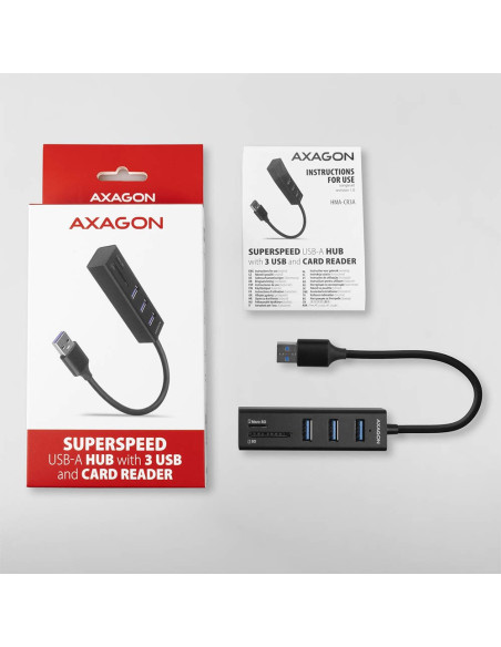 Axagon Hma-Cr3A Koncentrator Wieloportowy, Usb 3.0 Type-A, 3X Usb-A, Sd, Microsd
