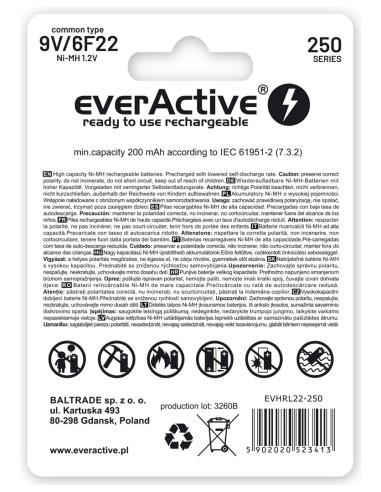 Zestaw Akumulatorków Everactive Evhrl22-250 (250 Mah   Ni-Mh)