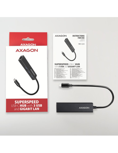 Axagon Hmc-Gl3A Usb-C-Hub 3X Usb-A Gbit-Lan Schwarz Usb 3.2 Gen 1 (3.1 Gen 1) Type-C 5000 Mbit/S Czarny