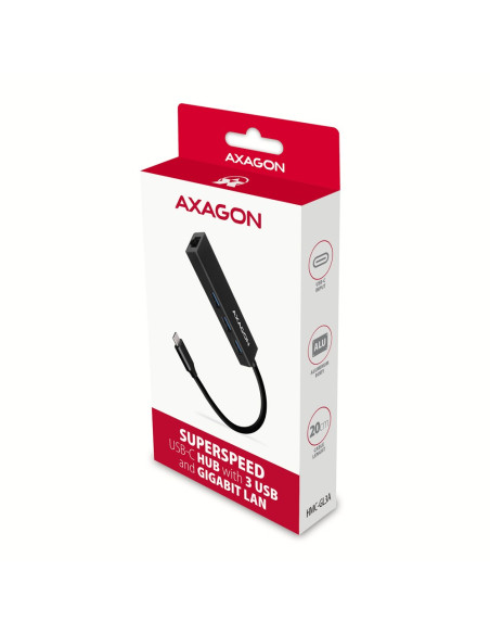 Axagon Hmc-Gl3A Usb-C-Hub 3X Usb-A Gbit-Lan Schwarz Usb 3.2 Gen 1 (3.1 Gen 1) Type-C 5000 Mbit/S Czarny