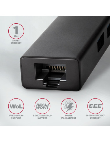 Axagon Hmc-Gl3A Usb-C-Hub 3X Usb-A Gbit-Lan Schwarz Usb 3.2 Gen 1 (3.1 Gen 1) Type-C 5000 Mbit/S Czarny