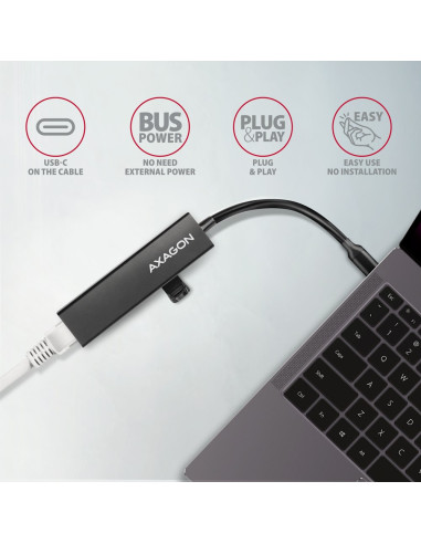 Axagon Hmc-Gl3A Usb-C-Hub 3X Usb-A Gbit-Lan Schwarz Usb 3.2 Gen 1 (3.1 Gen 1) Type-C 5000 Mbit/S Czarny