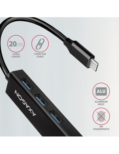 Axagon Hmc-Gl3A Usb-C-Hub 3X Usb-A Gbit-Lan Schwarz Usb 3.2 Gen 1 (3.1 Gen 1) Type-C 5000 Mbit/S Czarny