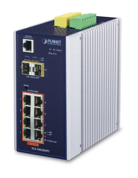 Planet Igs-10020Hpt Łącza Sieciowe Zarządzany L2+ Gigabit Ethernet (10/100/1000) Obsługa Poe Czarny, Biały