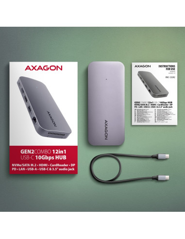 Axagon Hmc-12Gm2 Stacja Dokująca Przewodowa Usb 3.2 Gen 2 (3.1 Gen 2) Type-C Szary