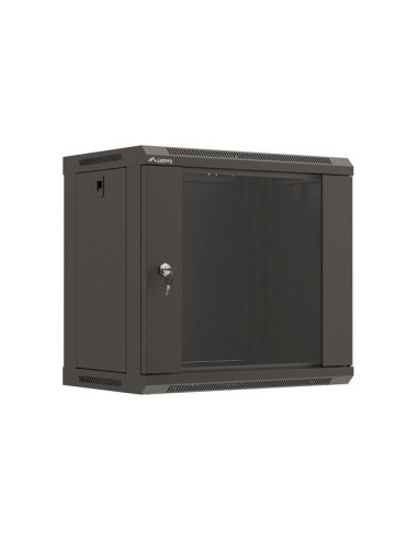 Szafa Instalacyjna Rack Wisząca 19" 9U 540X350 Czarna Drzwi Przeszklone Lanberg (Flat Pack)